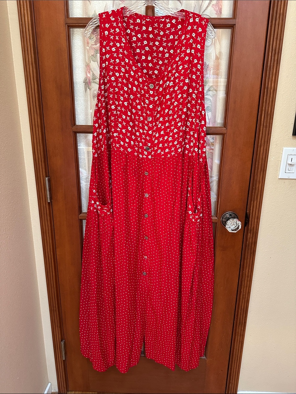 Coldwater Creek Red Maxi Dress - polka dots & florals - pockets